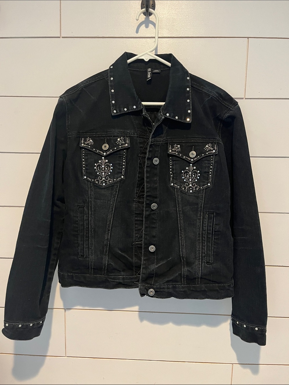 Black Studded Embellished Jean Jacket - Women's